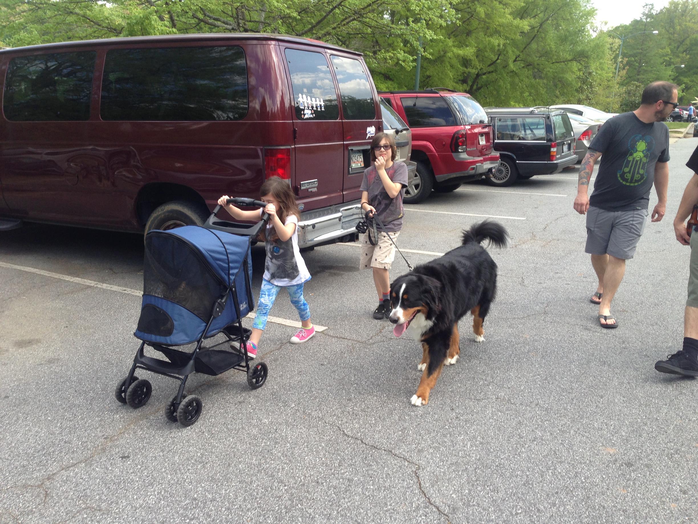 Our friend's kids could even walk her and they also tried their hand at the cat stroller. 