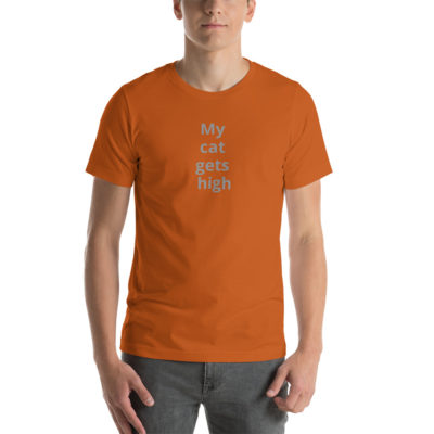 My cat gets high (on vertical space from Fundamentally Feline!) Unisex T-Shirt - Image 4