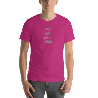 My cat gets high (on vertical space from Fundamentally Feline!) Unisex T-Shirt - Image 5