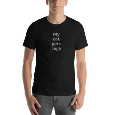 My cat gets high (on vertical space from Fundamentally Feline!) Unisex T-Shirt - Image 6